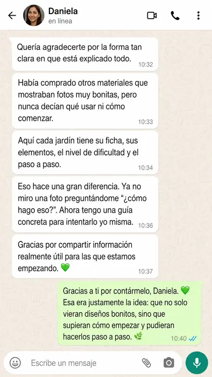 Captura de WhatsApp de una clienta