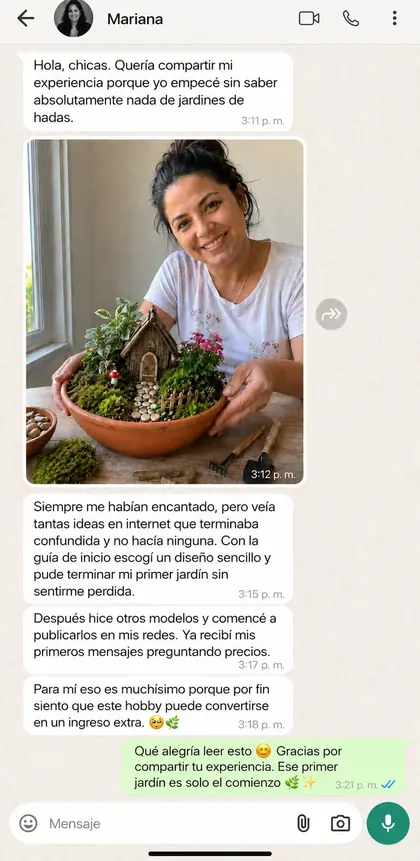 Captura de WhatsApp de una clienta